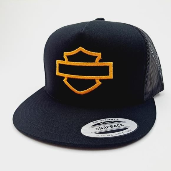 HD Biker Retro Shield Puff Embroidered Flat Bill Trucker Mesh Snapback Cap Hat main image 4